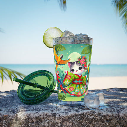 Parrot Dance of the Geisha Kitten Sunsplash Tumbler with Straw, 16oz