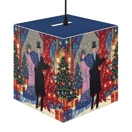 🎩🎄 Christmas Eve Promenade Light Cube Lamp – Art Deco Holiday Elegance