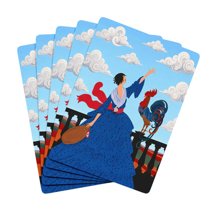 🐓☁️ The Lady And The Grand Rooster Playing Cards – Art Deco Country Whimsy