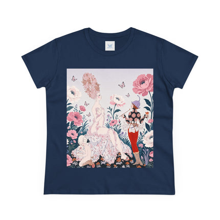 🌸🦋 The Enchanted Rose Garden Encounter Cotton Tee – Art Deco Floral Whimsy