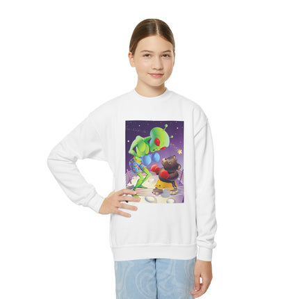 Cosmic Clash Youth Crewneck Sweatshirt – Alien vs Bear Space Showdown