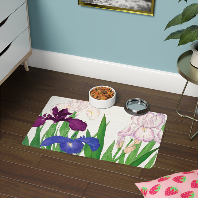 Vintage Iris Harmony Pet Food Mat – Purple & Blue Bloom