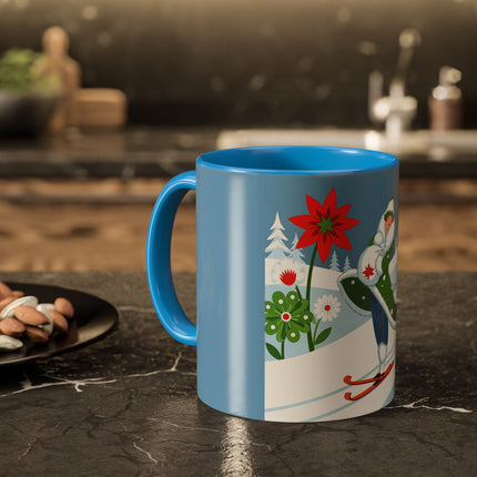 🎿❄️ The Winter Garden Skier Colorful Mug – Whimsical Holiday Fantasy
