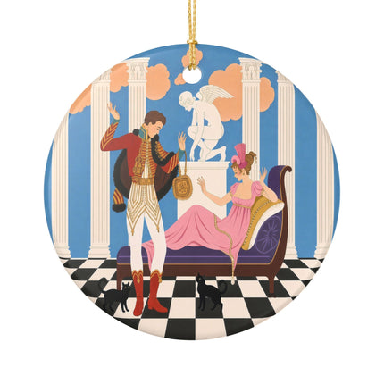 🐈🏛️ The Grand Salon Courtship Ceramic Ornament – Art Deco Neoclassical Romance