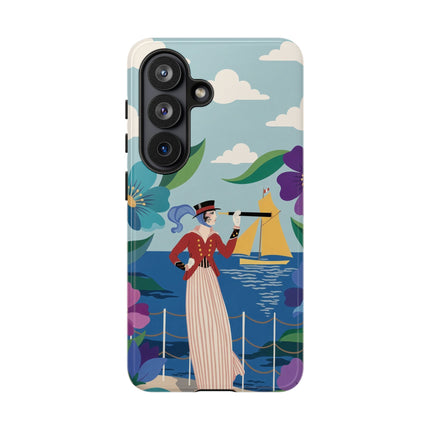 🌊🔭 The Lady Of The Seaside Lookout Phone Case – Art Deco Nautical Adventure