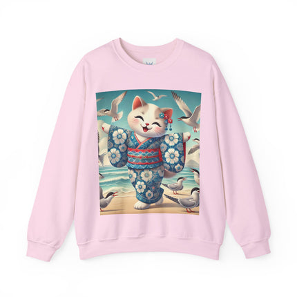 Geisha Kitten by the Seaside Heavy Blend™ Crewneck Sweatshirt