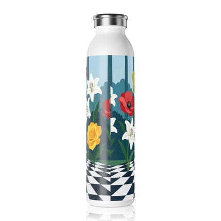 🌺👒 The Lady Of The Grand Flower Garden Slim Water Bottle – Art Deco Garden Whimsy