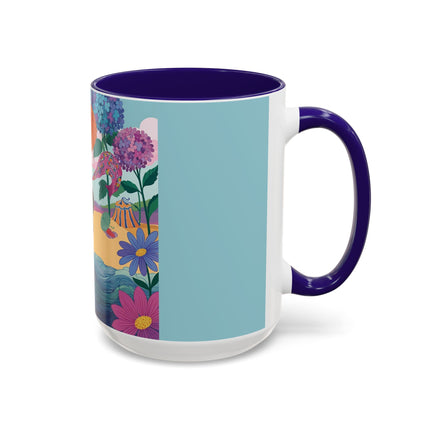 The Lady Of The Coral Parasol Colorful Mugs – Art Deco Coastal Elegance