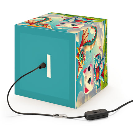 🪁🐉 Geisha Kitten and the Dragon Kite Light Cube Lamp – Joyful Flight & Dragon Spirit