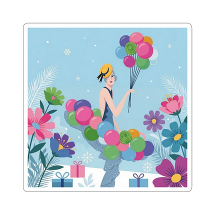 🎈❄️ The Lady Of The Winter Celebration Kiss-Cut Sticker – Art Deco Holiday Fantasy