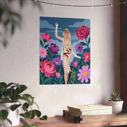 🌸👒 The Lady Of The Grand Flower Garden Matte Vertical Poster – Art Deco Fashion Illustration