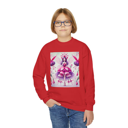Fuchsia Fairy Youth Crewneck Sweatshirt – Vibrant Color, Floral Magic & Whimsical Elegance