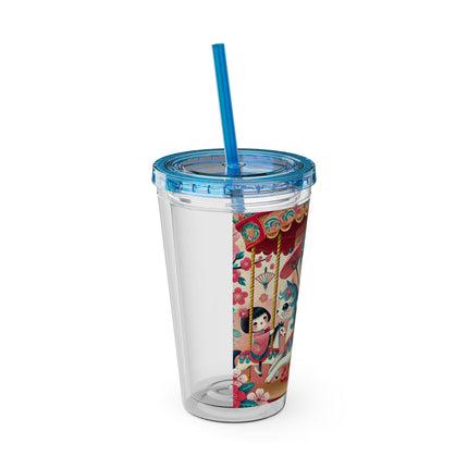 Geisha Kitten's Enchanted Carousel Ride Sunsplash Tumbler with Straw, 16oz