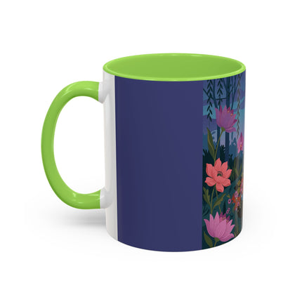The Lady And The Midnight Birdcage Colorful Mugs – Art Deco Botanical Elegance