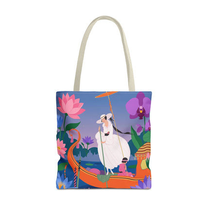 🪷🛶 The Lady Of The Lotus Garden Gondola Tote Bag – Art Deco Floral Adventure