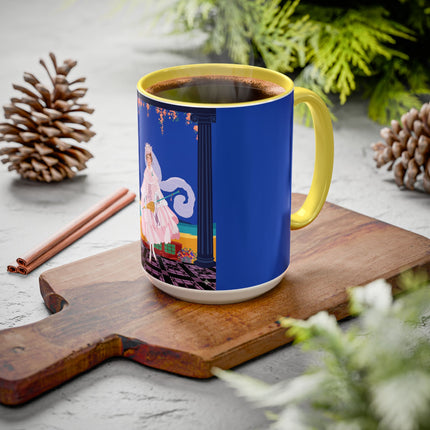 The Moonlit Promenade Colorful Mug (11oz, 15oz) – Blush Elegance, Coastal Romance & Art Deco Style
