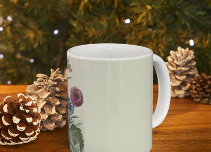 Bouquet of Flowers in the Neck of a Green Vase by Willem van Leen Ceramic Mug 11oz
