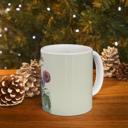Bouquet of Flowers in the Neck of a Green Vase by Willem van Leen Ceramic Mug 11oz