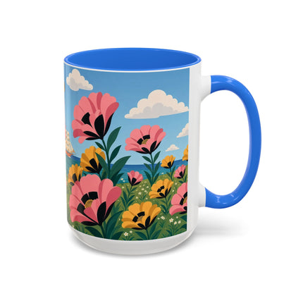🌸⛵ The Seaside Blossom Promenade Colorful Mug – Art Deco Coastal Elegance