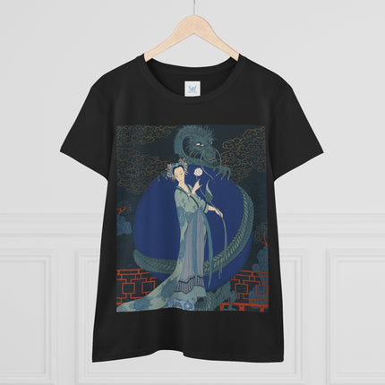 🐉🪷 The Lady Of The Lotus Dragon Cotton Tee – Art Deco Asian Fantasy