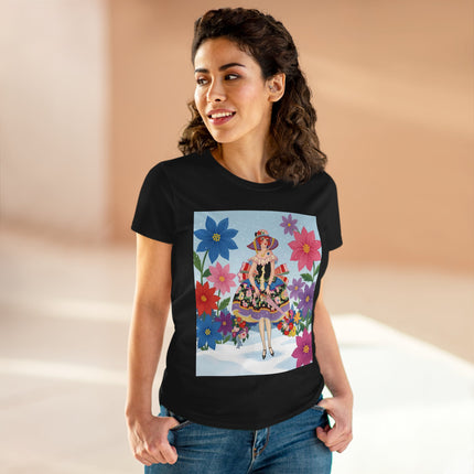 🌸❄️ The Winter Blossom Belle Cotton Tee – Art Deco Floral Fantasy