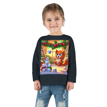 Naughty or Nice Kitten Christmas Toddler Long Sleeve Tee