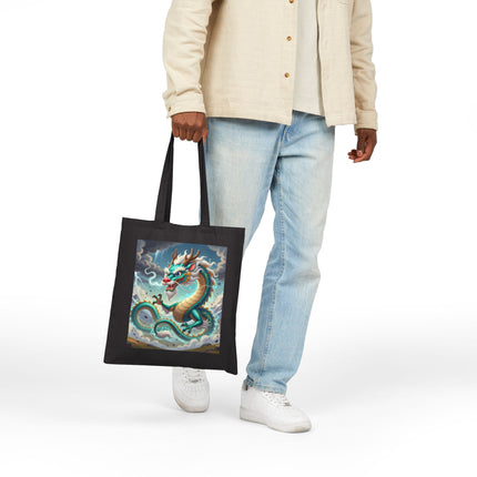 The Tibetan Dragon in Battle Cotton Canvas Tote Bag – Power, Motion & Mythic Energy