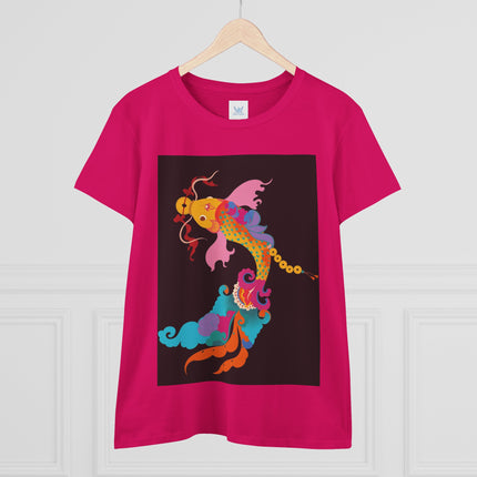 Golden Koi Women's Midweight Cotton Tee – Prosperity & Vibrant Energy