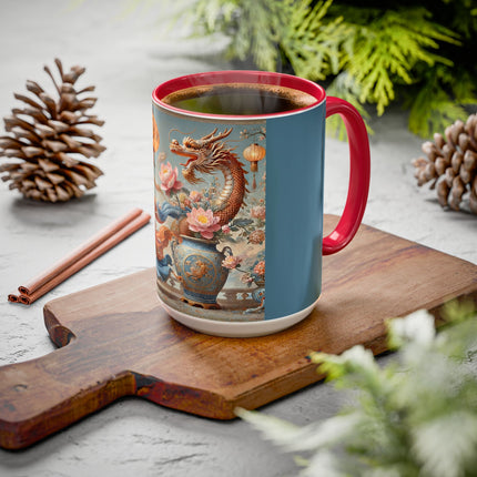 Golden Dragon & Lantern Lady Colorful Mug – Imperial Dragon & Elegant Harmony