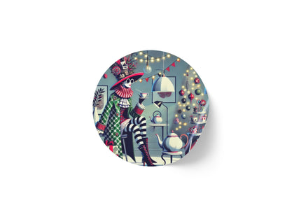Whimsical Christmas Tea Party Round Sticker Label Rolls