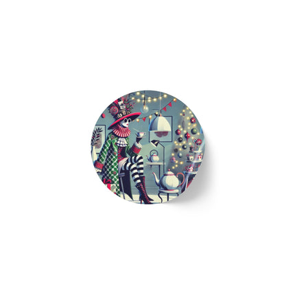 Whimsical Christmas Tea Party Round Sticker Label Rolls