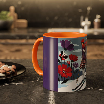 🎿❄️ The Winter Flower Skier Colorful Mug – Art Deco Alpine Fantasy