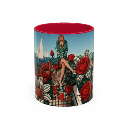 ⛵🌹 The Seaside Rose Traveler Colorful Mug – Art Deco Floral Elegance