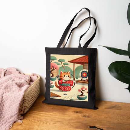 Archer Kitten in the Zen Garden Cotton Canvas Tote Bag – Focus, Whimsy & Zen Balance
