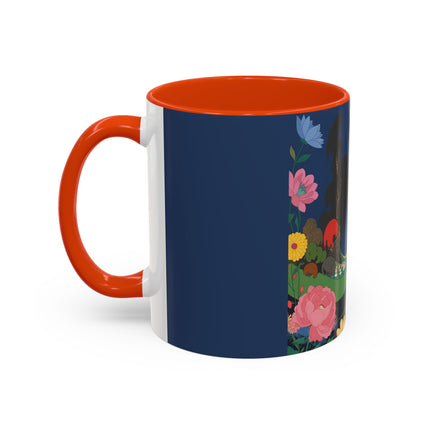The Lady And The Crimson Moonbird Colorful Mugs – Art Deco Whimsical Garden Elegance
