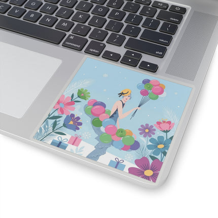 🎈❄️ The Lady Of The Winter Celebration Kiss-Cut Sticker – Art Deco Holiday Fantasy