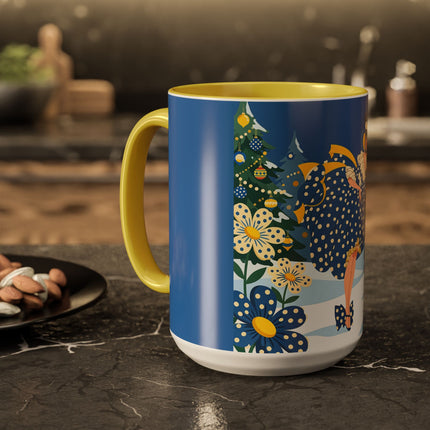 💙🌼 The Bluebell Christmas Promenade Colorful Mug – Art Deco Holiday Fantasy