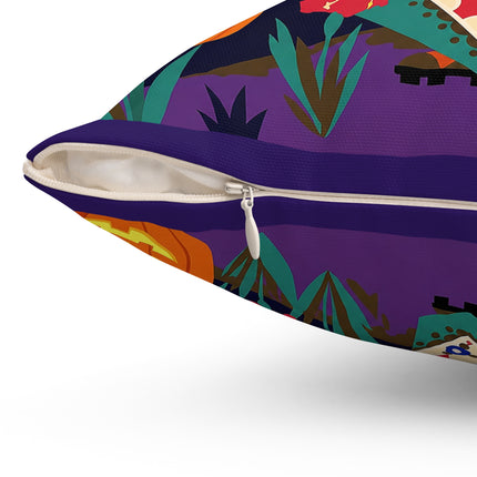 🌙🎃 The Moonlit Garden Masquerade Square Pillow – Floral Halloween Charm