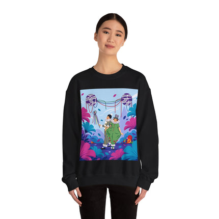 🎭🌸 The Garden Masquerade Crewneck Sweatshirt – Art Deco Floral Whimsy