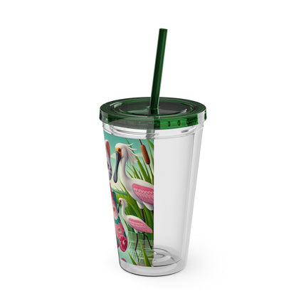 Geisha Kitten Strolls Among the Spoonbills Sunsplash Tumbler with Straw, 16oz
