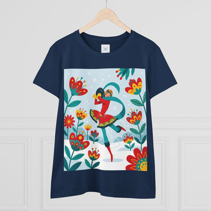 ⛸️🌺 The Winter Flower Skater Cotton Tee – Whimsical Winter Fashion