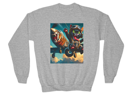 Parachuting Cat Commando Youth Crewneck Sweatshirt