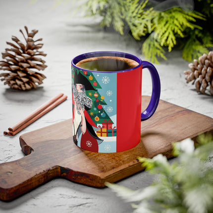 ❤️ The Lady Of The Crimson Scarf Colorful Mug – Art Deco Christmas Elegance