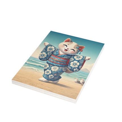 🐱🌊 The Seaside Kimono Kitten Greeting Card – Whimsical Coastal Elegance