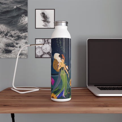 🌙🌺 The Enchanted Midnight Garden Masquerade Slim Water Bottle – Art Deco Floral Fantasy