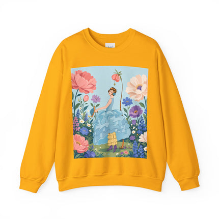 🌸🩵 The Blue Ruffle Garden Crewneck Sweatshirt – Art Deco Floral Whimsy