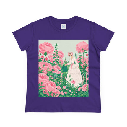 🌸💧 The Rose Garden Watering Cotton Tee – Art Deco Floral Whimsy