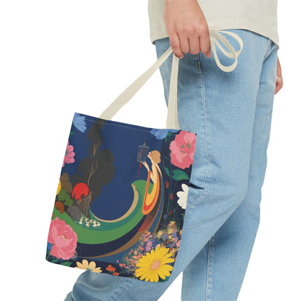 🌙🐦 The Lady Of The Moonlit Birdcage Tote Bag – Art Deco Floral Fantasy