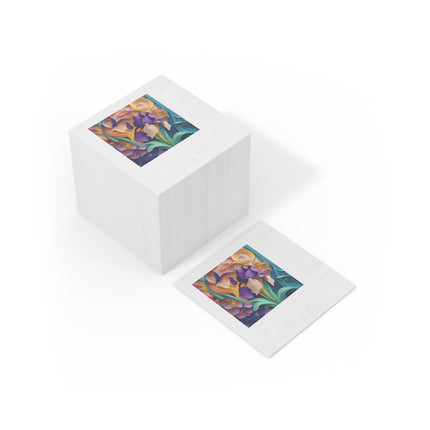 The Elegant Iris Flower White Coined Napkins