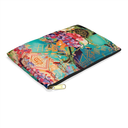 Golden Wisteria Symphony Accessory Pouch – Klimt Inspired Floral Art Design